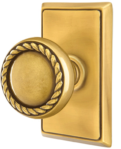 ##Antique Hardware## Solid Brass Rope Door Knob Set With Rectangular Rosette (Several Finish Options)