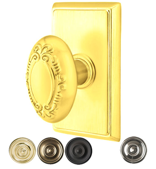 ##Antique Hardware## Solid Brass Victoria Door Knob Set With Rectangular Rosette (Several Finish Options)