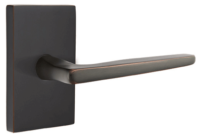 ##Antique Hardware## Brass Modern Hardware - Privacy Hermes Left Handed Door Lever with Modern Rectangular Rosette in Oil Rubbed Bronze - 5212HERLHUS10B - Emtek Hardware