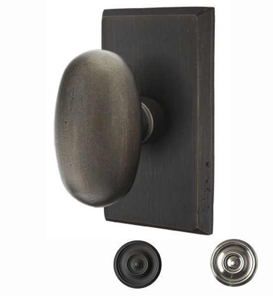 ##Antique Hardware## Solid Brass Sandcast Egg Door Knob Set With Rectangular Rosette (Several Finish Options)