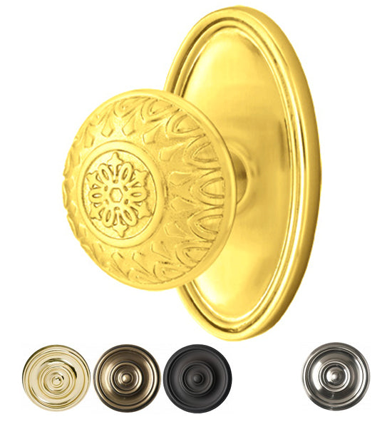 ##Antique Hardware## Solid Brass Lancaster Door Knob Set With Oval Rosette (Several Finish Options)