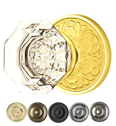 ##Antique Hardware## Emtek Crystal Old Town Clear Door Knob Set With Lancaster Rosette (Several Finish Options)