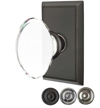 Antique Hardware Emtek Crystal Hampton Door Knob Set With Modern Rectangular Rosette (Several Finish Options) EMTEK GLASS CRYSTAL HAMPTON DOOR KNOB