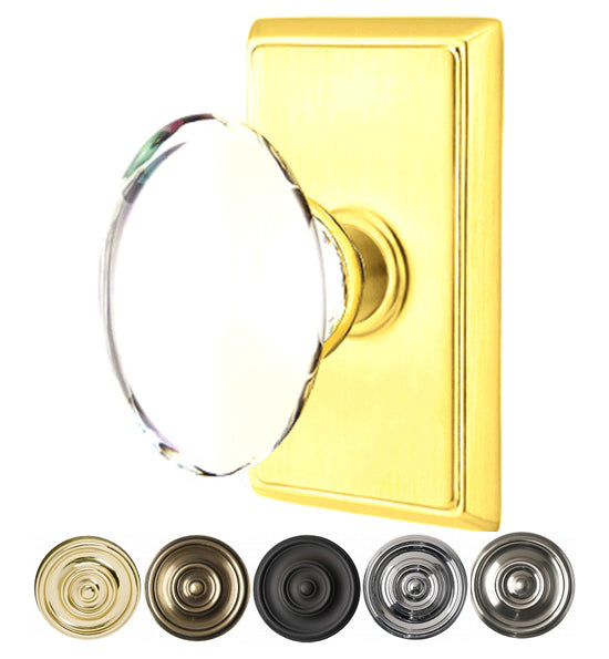 ##Antique Hardware## Crystal Hampton Door Knob Set With Rectangular Rosette (Several Finish Options)