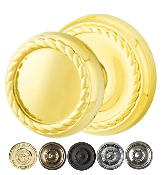 ##Antique Hardware## Solid Brass Rope Door Knob Set With Rope Rosette (Several Finish Options)