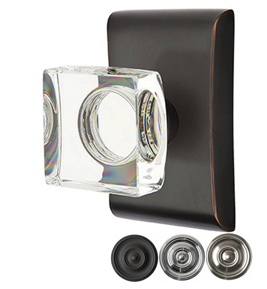 Antique Hardware Emtek Modern Square Crystal Door Knob Set With Neos Rosette (Several Finish Options) EMTEK GLASS CRYSTAL MODERN SQUARE DOOR KNOB