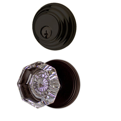 ##Antique Hardware## Classic Disc Low Profile Entryway Set with Crystal Octagon Knob (Several Finishes Available)