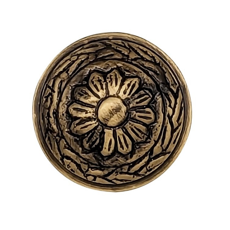 ##Antique Hardware## 1 1/4 Inch Ornate Floral Round Solid Brass Cabinet & Furniture Knob