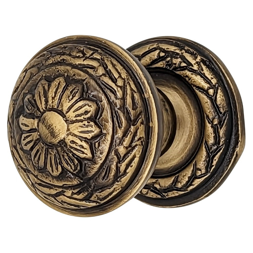 ##Antique Hardware## 1 1/4 Inch Ornate Floral Round Solid Brass Cabinet & Furniture Knob