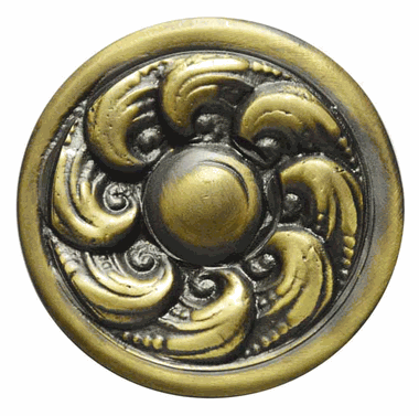 Antique Hardware 1 7/8 Inch Solid Brass Round Ocean Waves Cabinet & Furniture Knob CABINET KNOB