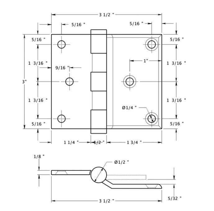 ##Antique Hardware## 3 x 3 1/2 Inch Solid Brass Half Surface Hinge