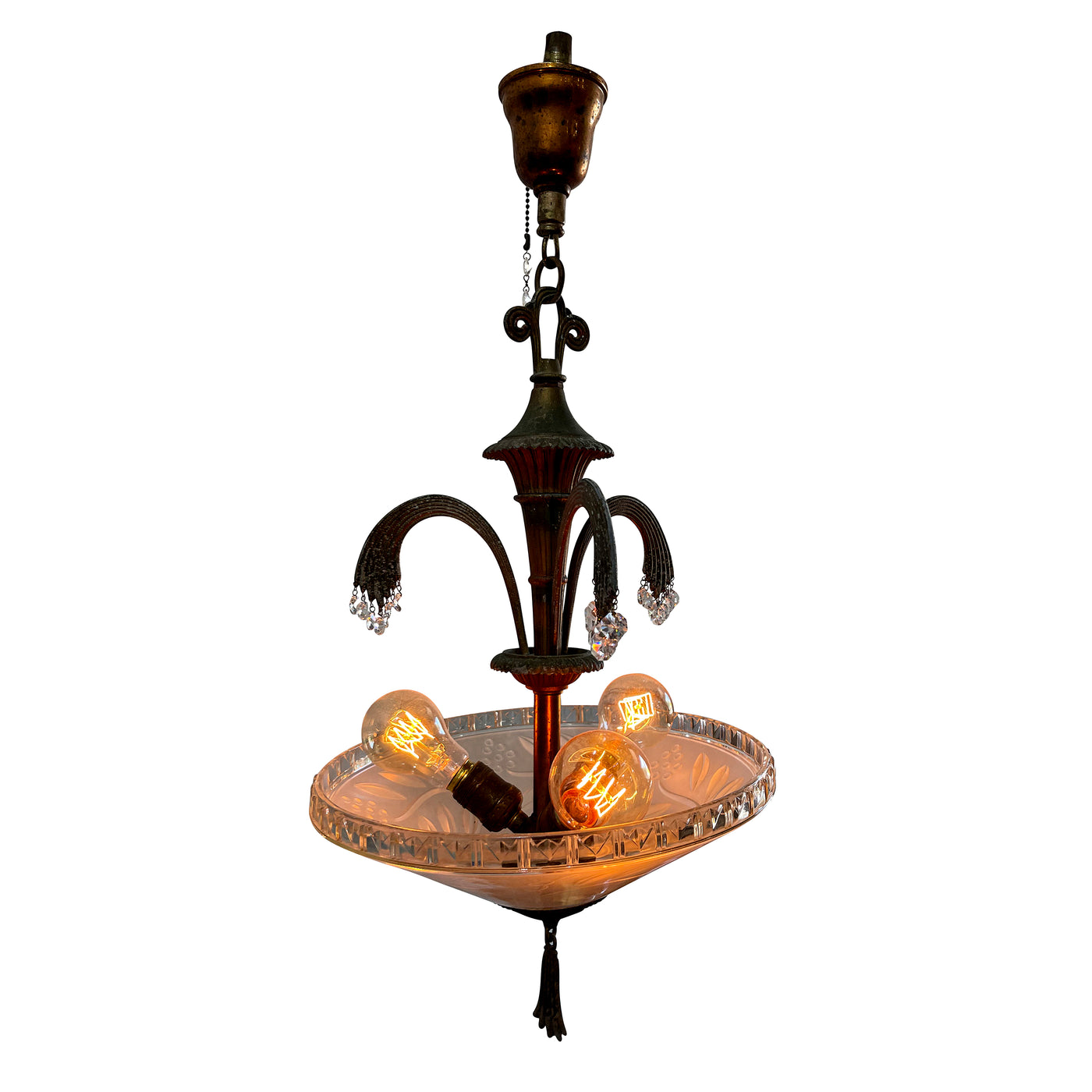 ##Antique Hardware## 27 Inch Bronze 3-Light Chandelier with Glass Dome