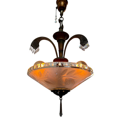 ##Antique Hardware## 27 Inch Bronze 3-Light Chandelier with Glass Dome