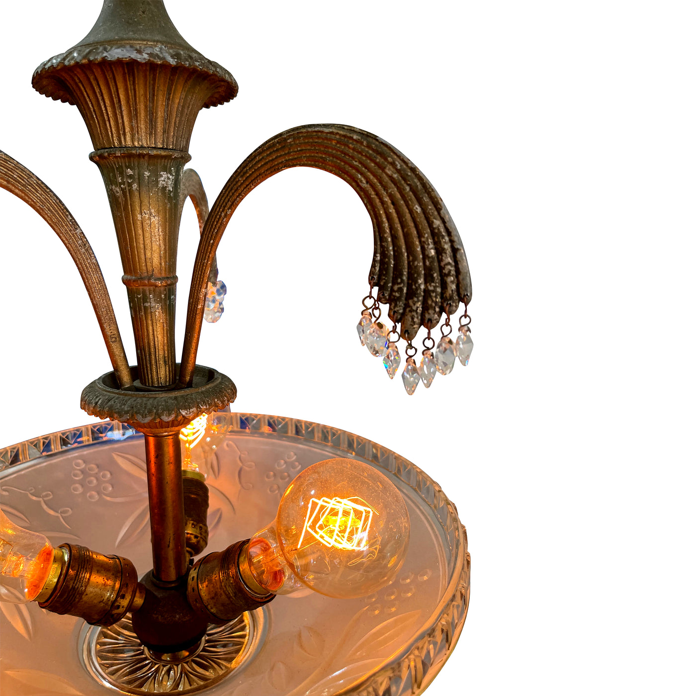 ##Antique Hardware## 27 Inch Bronze 3-Light Chandelier with Glass Dome