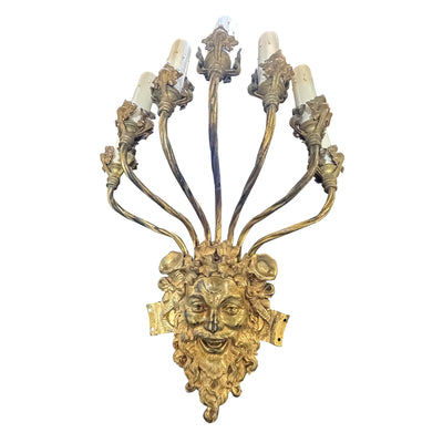 ##Antique Hardware## 24 Inch Tall 7-Light Brass Face Heavy Sconce