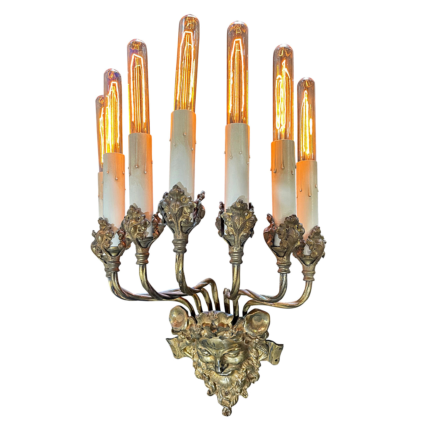 ##Antique Hardware## 24 Inch Tall 7-Light Brass Face Heavy Sconce