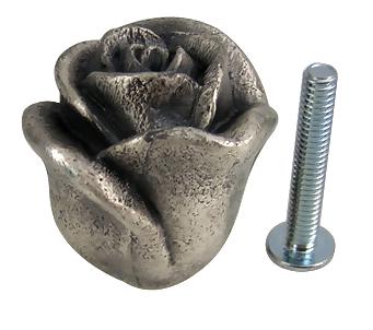 ##Antique Hardware## 1 3/16 Inch Solid Pewter Rose Flower Cabinet & Furniture Knob