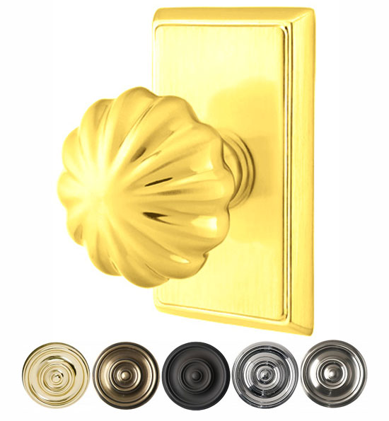 ##Antique Hardware## Solid Brass Melon Door Knob Set With Rectangular Rosette