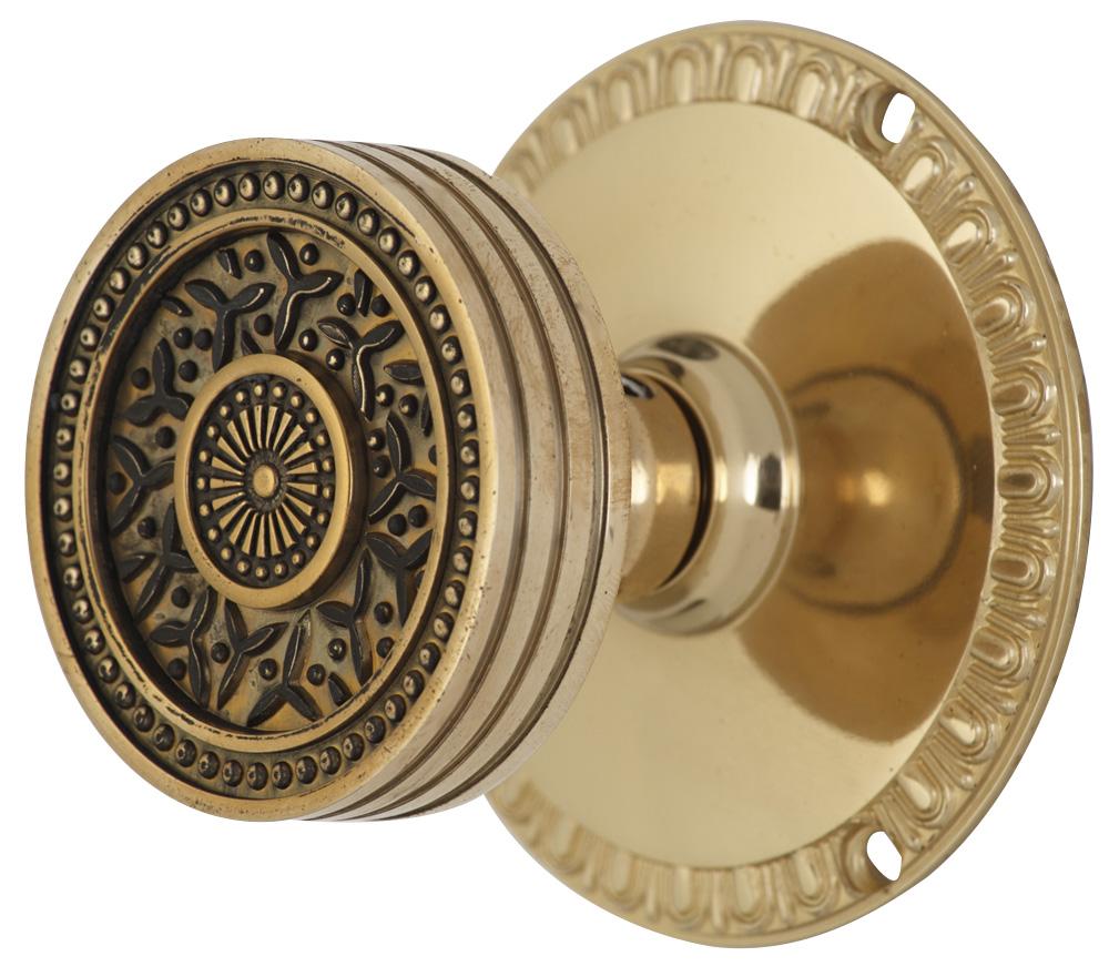 ##Antique Hardware## Egg & Dart Rosette Door Set with Rice Pattern Door Knobs (Several Finishes Available)