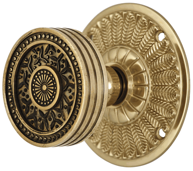 ##Antique Hardware## Feather Rosette Door Set with Rice Pattern Door Knobs (Several Finishes Available)