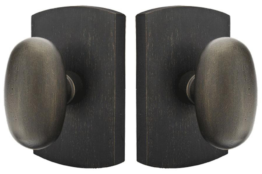 Antique Hardware Emtek Solid Brass Sandcast Egg Door Knob Set With Rounded Rectangular Rosette (Several Finish Options) EMTEK DOOR KNOB