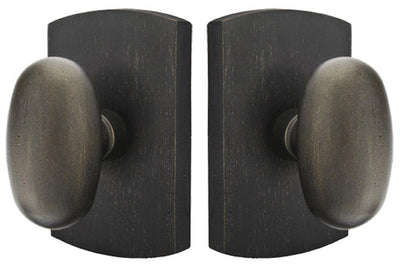 Antique Hardware Emtek Solid Brass Sandcast Egg Door Knob Set With Rounded Rectangular Rosette (Several Finish Options) EMTEK DOOR KNOB