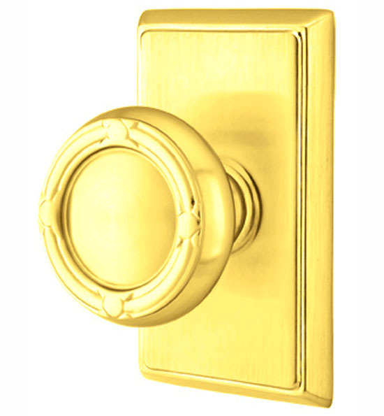 ##Antique Hardware## Solid Brass Ribbon & Reed Door Knob Set With Rectangular Rosette (Several Finish Options)