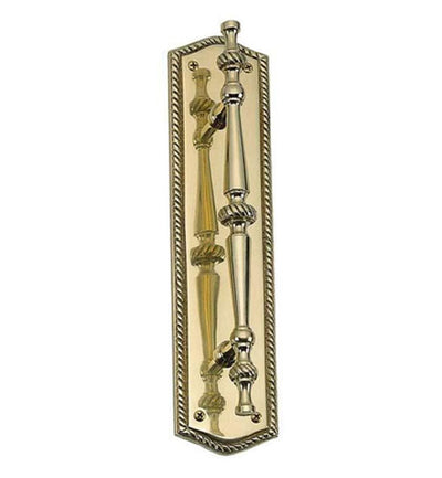 ##Antique Hardware## Open Box Sale Item 12 Inch Georgian Oval Roped Style Door Pull & Plate (Polished Brass Finish)