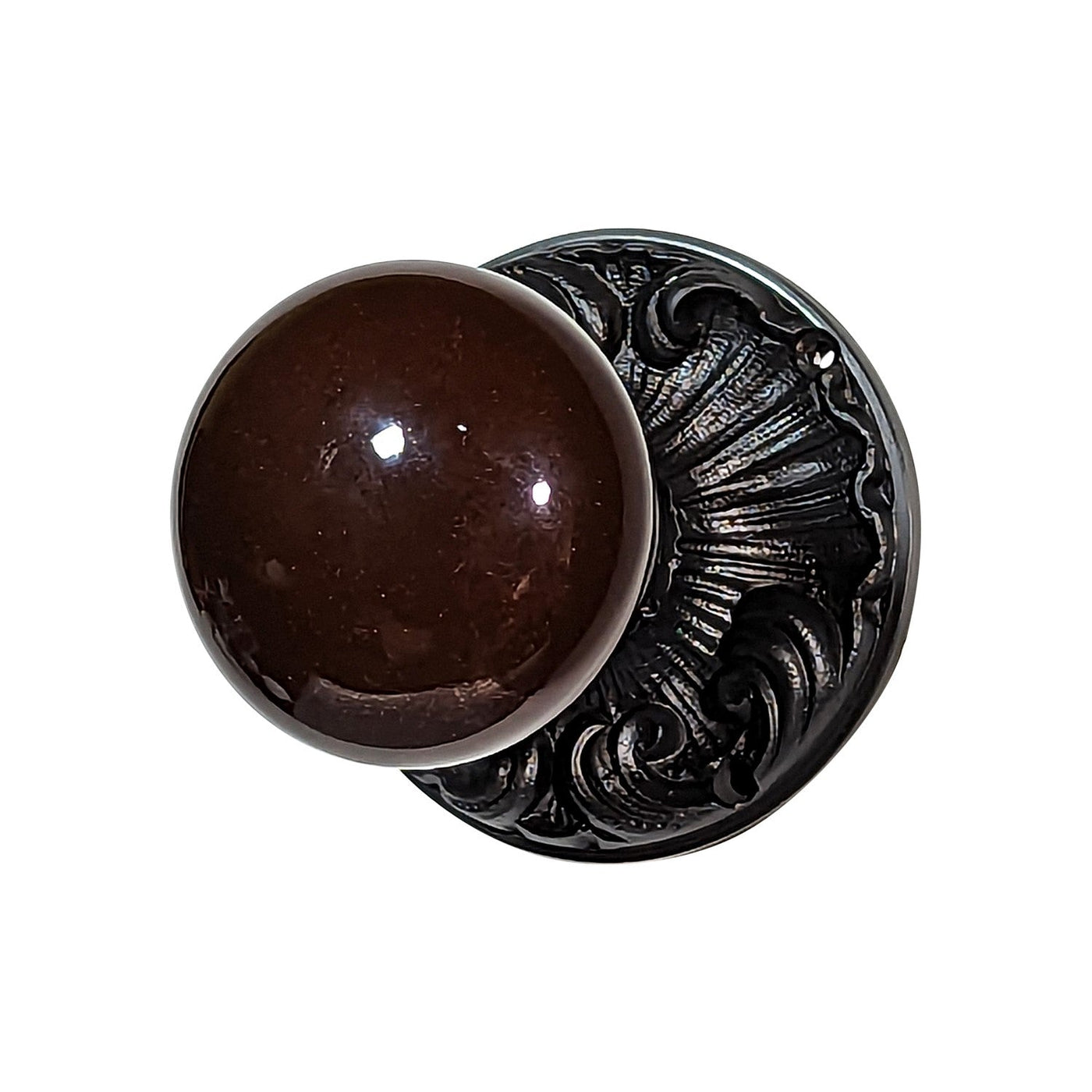 Antique Hardware Brown Porcelain Door Knob Set with Romanesque Rosette Door Knobs & Handles