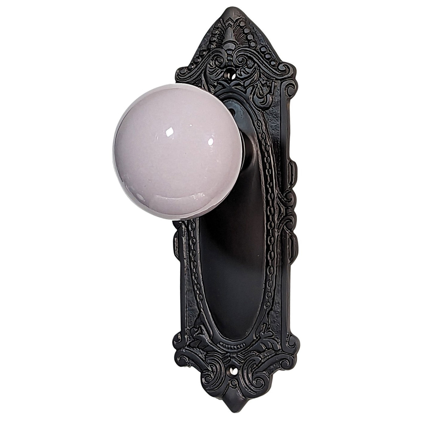 ##Antique Hardware## Grey Porcelain Door Knob Set with Largo Design Backplate