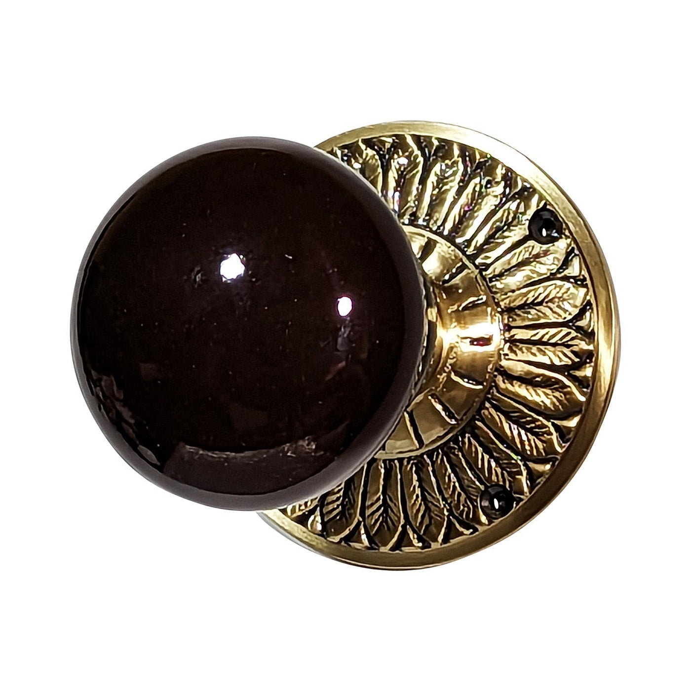 Antique Hardware Brown Porcelain Door Knob with Brass Feathers Rosette Door Knobs & Handles