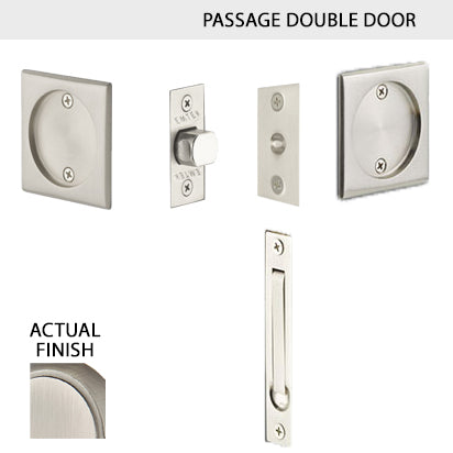 ##Antique Hardware## Square Solid Brass Pocket Door Tubular Double Door Set (Several Finish Options)