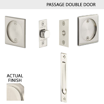 ##Antique Hardware## Square Solid Brass Pocket Door Tubular Double Door Set (Several Finish Options)