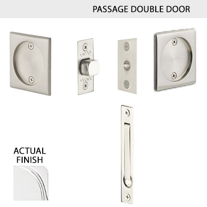 ##Antique Hardware## Square Solid Brass Pocket Door Tubular Double Door Set (Several Finish Options)