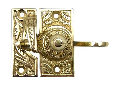 ##Antique Hardware## Oriental Pattern Solid Brass Sash Lock