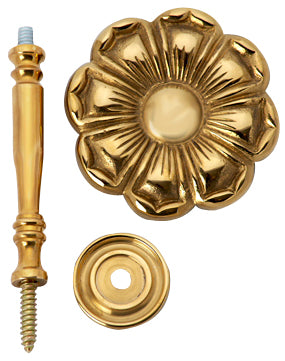 ##Antique Hardware## 2 7/8 Inch Wide Solid Brass Curtain Tie Back - Large Flower Button