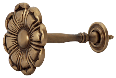 ##Antique Hardware## 2 7/8 Inch Wide Solid Brass Curtain Tie Back - Large Flower Button