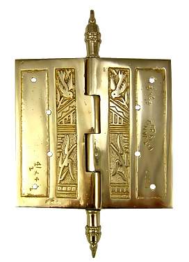 ##Antique Hardware## 4 1/2 x 4 1/2 Inch Japanesque Style Ornate Solid Brass Hinge