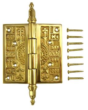 ##Antique Hardware## 3 1/2 x 3 1/2 Inch Steeple Tipped Victorian Solid Brass Hinge