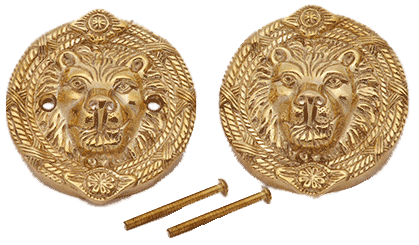 ##Antique Hardware## Solid Brass Deadbolt Hole Cover - Lion Heads