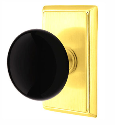 ##Antique Hardware## Black Porcelain Ebony Door Knob Set With Rectangular Rosette (Several Finish Options)