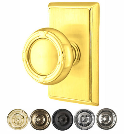 ##Antique Hardware## Solid Brass Ribbon & Reed Door Knob Set With Rectangular Rosette (Several Finish Options)