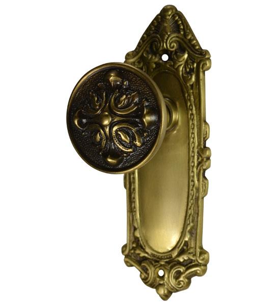 ##Antique Hardware## Ornate Victorian Long Backplate Door Set with Romanesque Door Knobs (Several Finishes Available)