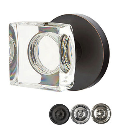 ##Antique Hardware## Modern Square Crystal Door Knob Set With Disk Rosette (Several Finish Options)