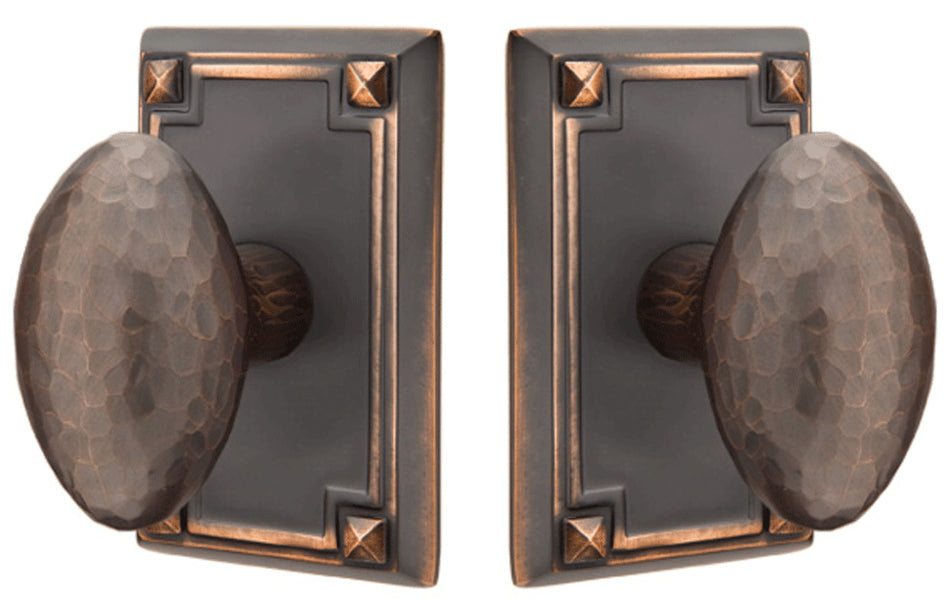 ##Antique Hardware## Hammered Egg Knob With Rectangular Rosette (Several Finish Options)