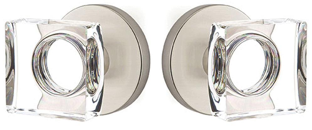 ##Antique Hardware## Modern Square Crystal Door Knob Set With Disk Rosette (Several Finish Options)