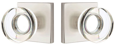 ##Antique Hardware## Modern Disc Crystal Door Knob Set With Square Rosette (Several Finish Options)