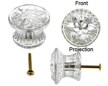 Antique Hardware 1 3/4 Inch Flat Floral Clear Glass Cabinet & Furniture Knob CABINET GLASS KNOB