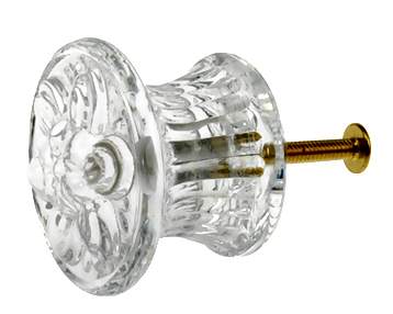 Antique Hardware 1 3/4 Inch Flat Floral Clear Glass Cabinet & Furniture Knob CABINET GLASS KNOB