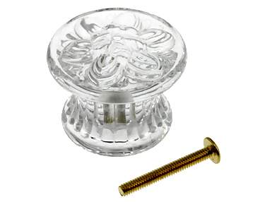 Antique Hardware 1 3/4 Inch Flat Floral Clear Glass Cabinet & Furniture Knob CABINET GLASS KNOB